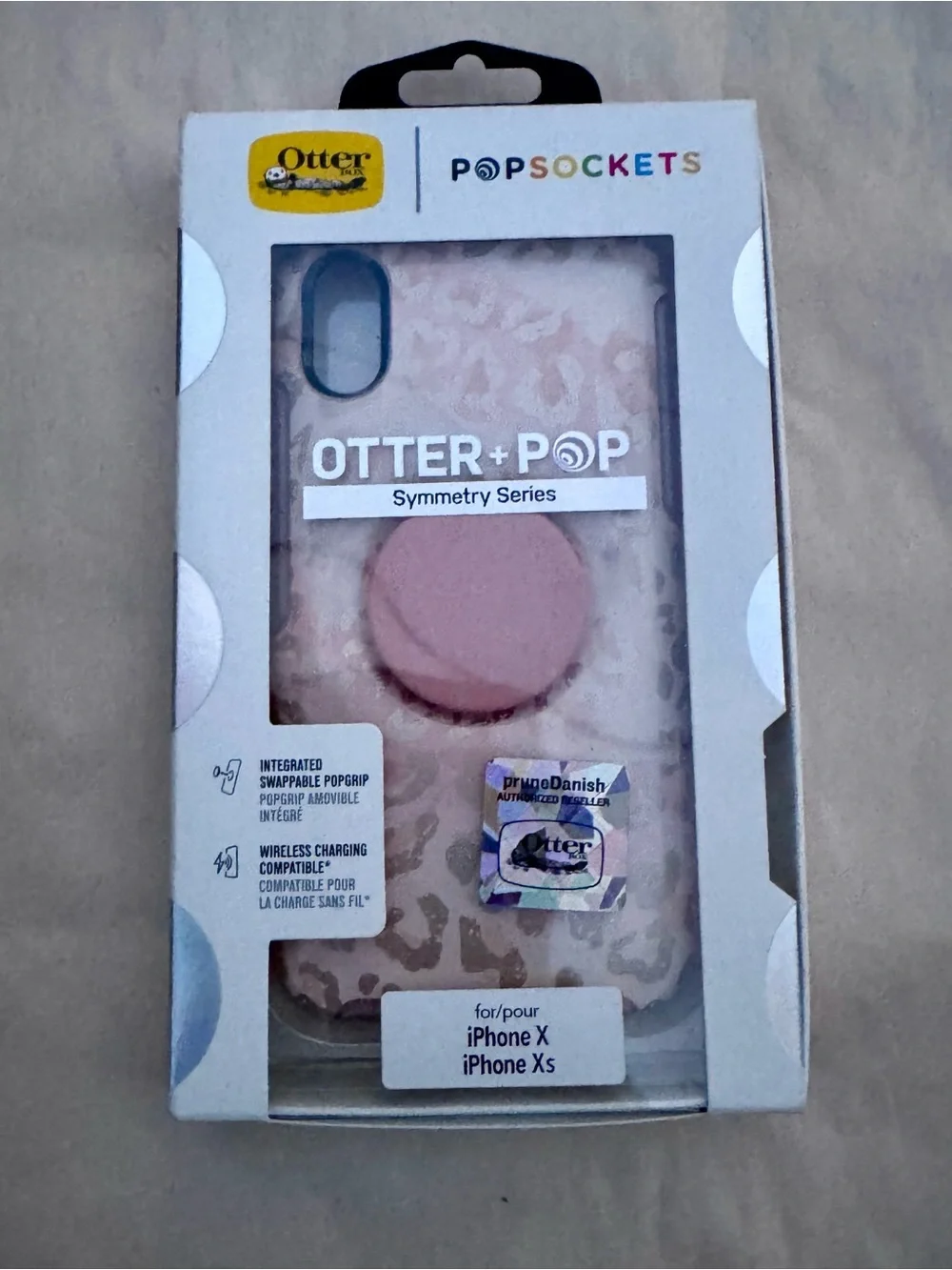 BNIB Otter Pop  Pop Sockets Rose Gold Leopard Print iPhone case X/Xs